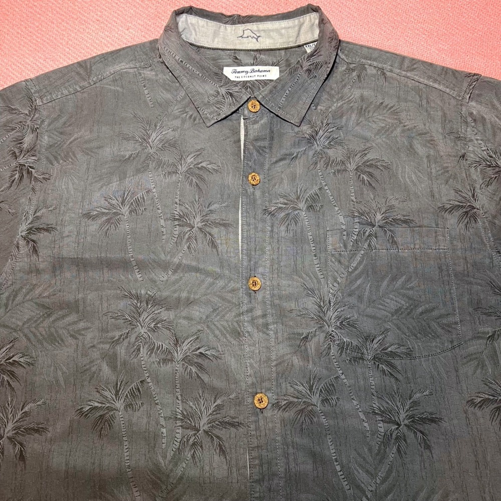 Tommy Bahama The Coconut Point IslandZone Grey Palm Tree Shirt XXL